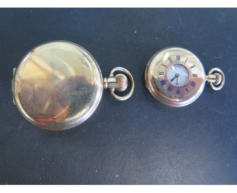 A brass cased Elgin full Hunter pocket watch with white enamel dial and Arabic numerals, subsidiary seconds at 6 o'clock and 
