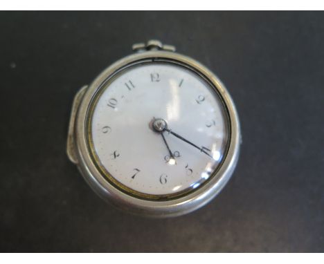 A paired cased silver pocket watch, open faced by James Walker of London, fusee movement, white enamel dial with Arabic numer