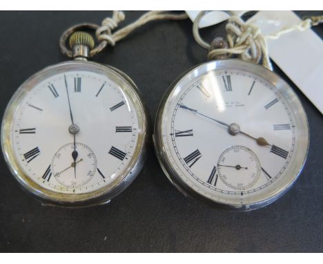 A silver cased open faced pocket watch, white enamel dial with Roman numerals, subsidiary seconds at 6 o'clock case marked 93
