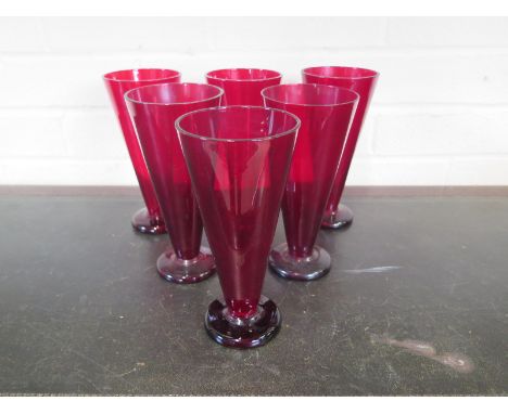 A set of six 1960's red sundae glasses - Height 19cm - good condition 