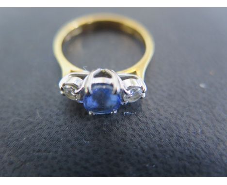 An 18ct yellow gold sapphire and diamond ring size K - approx weight 3.1 grams - scratches and usage wear 