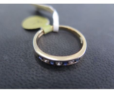 A 9ct yellow gold sapphire and diamond half eternity ring size N - approx weight 1.9 grams - some light scratches, usage wear