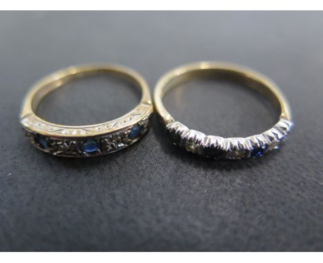 A 9ct yellow gold sapphire and diamond ring size O - approx weight 2 grams and one size L/M - approx weight 1.9 grams - both 