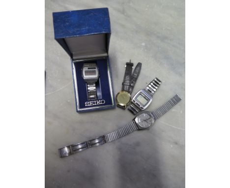 Four quartz watches to include three collectable vintage watches, Seiko quartz LC (A039-5019) Seiko Solar (A156-500 and a Bul