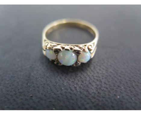 A 9ct yellow gold opal and diamond ring size M/N - approx weight 2.4 grams - some scratches and usage wear 