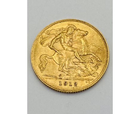 1912 22ct gold half sovereign. Estimate: £170-190