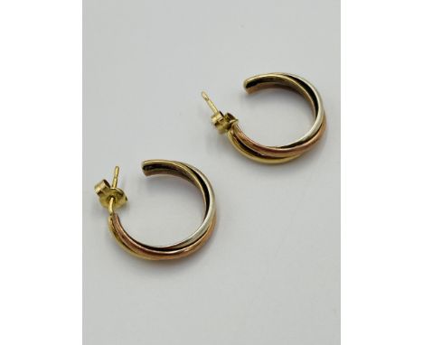 Pair of 9ct two tone gold earrings, 4.6g. Estimate: £80-100
