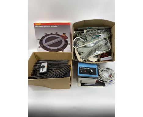 A quantity of Bachmann HO scale railway track; together with Hornby 00 gauge railway track and accessories, including a boxed