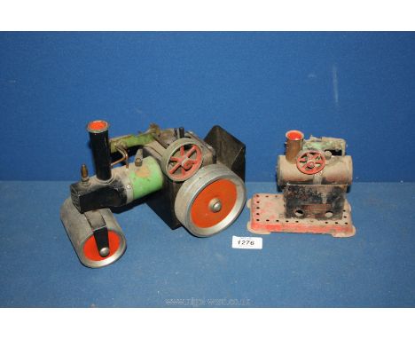 An old Mamod Steam roller with firebox and back box together with a Mamod static Steam Engine.