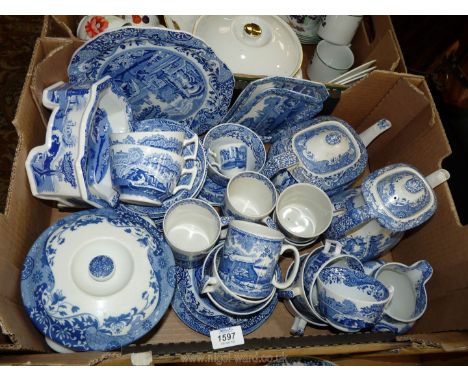 A good quantity of Spode 'Italian' china including mugs, cups, saucers, coffee and teapot, lidded bowl etc.