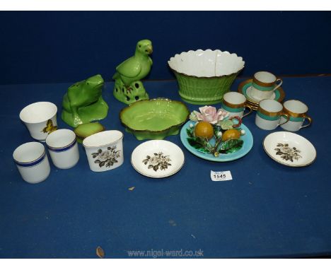 A small quantity of china including green frog and bird by 'Le Chamberlain Decor Main', Haviland Limoges trinket pot and dish