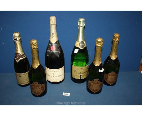 A large bottle of Moet and Chandon, a bottle of Charlemagne, three bottles of 2017 Brut Roche Latour and a bottle of Jean Pau