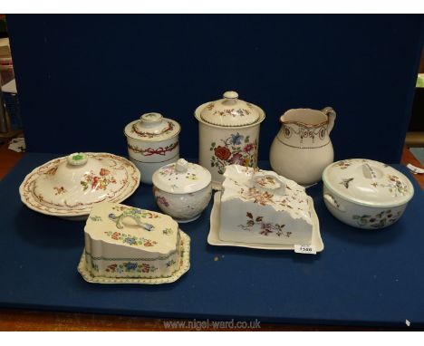 A quantity of china including Spode cheese dish and lidded jar, Royal Worcester lidded dish, Doulton dish, jug etc, some hair