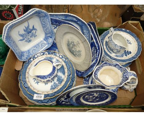 A good quantity of blue and white china including Booth's 'real Old Willow' plates, Mason's 'Vista' jug, Copeland Spode 'Cami