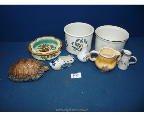 A quantity of china to include Portmeirion, Royal Doulton, Wade, Gouda (one piece signed) and Border Fine Arts kitten figure,