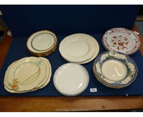 A quantity of plates including Wedgwood 'Queensware' and 'Kashmar', Doulton 'Merryweather' soup bowls etc.