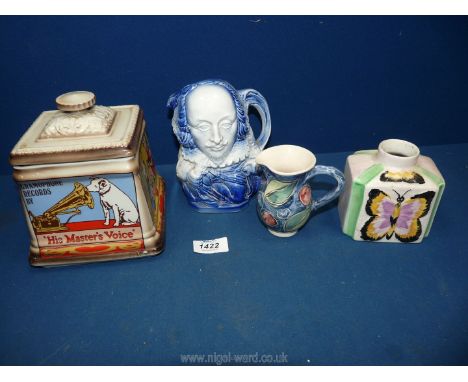 A small quantity of china including a character jug of William Shakespeare, modern tea caddy, Ivory ware caddy (no lid) and s