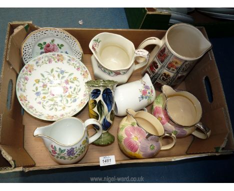 A quantity of jugs including Arthur Wood floral, Royal Worcester, also a Minton Haddon Hall bowl etc.