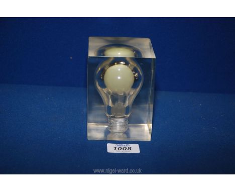 An attributed to Pierre Girauden 1960/70's Pop Art light bulb in glass, exposed to bright light glow in the dark.