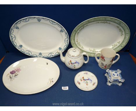 A quantity of china to include 3 large meat plates, J&amp;G Meakin, Burslem and Myott Son &amp; Co., Shelley Versailles teapo