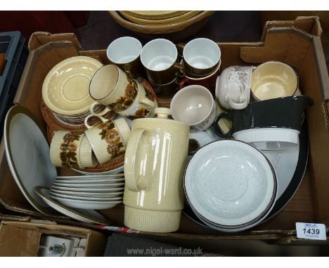 A quantity of Poole Pottery Broadstone, Thistlewood and Mandalay pattern cups and saucers and plates.
