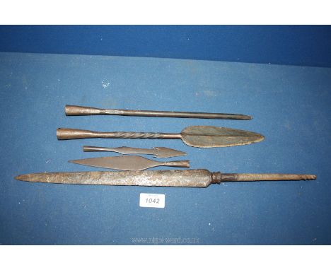 Five antique and vintage ethnic spear heads.