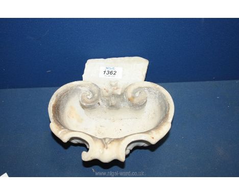 A shell shaped stone Basin possibly part of a fountain, 7 1/2" x 8".