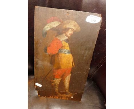 Antique oil portrait on oak panel of a Cavalier, 14" x 7.5"