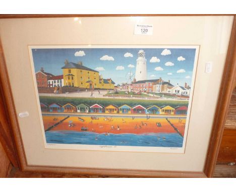 Brian LEWIS (1947-) colour lithograph 202/850) of a seashore with figures, titled 'Lighthouse II', signed in pencil lower rig