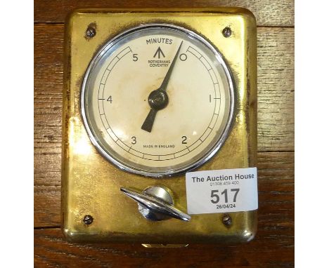 WW2 Rotherham's of Coventry brass cased 5 minute timer with alarm, having a broad arrow military mark