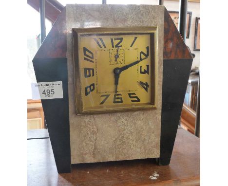 French Obelisk style Art Deco marble and slate cased mantle clock, approx. 20cm high