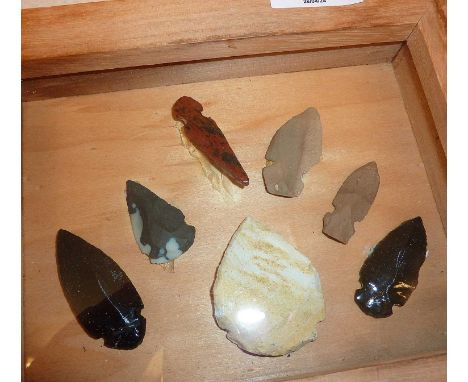 Neolithic stone implements, arrow heads etc