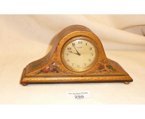 Small 1930s chinoiserie lacquer mantle clock