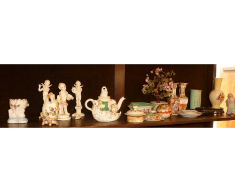 Oriental china items (many A/F), and some porcelain cherubs (one shelf)