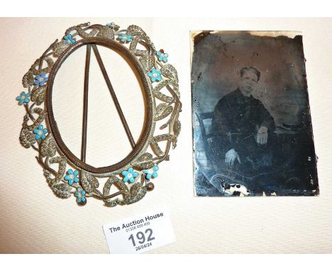 Victorian ambrotype photograph of young man, and an enamelled Edwardian frame with easel back