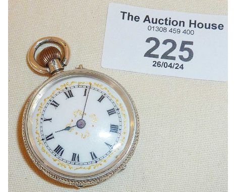 Antique silver ladies pocket watch with enamel dial