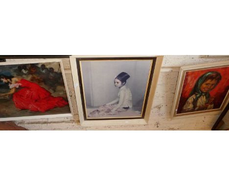 Three 1960's mid century Kitsch Boots coloured print portraits including Gerald Kelly portrait of Saw Ohn Nyum, 'The Fire Dan