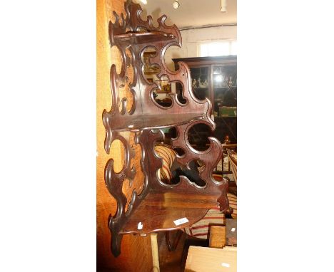 Victorian rosewood shaped and openwork 3-tier corner shelf whatnot