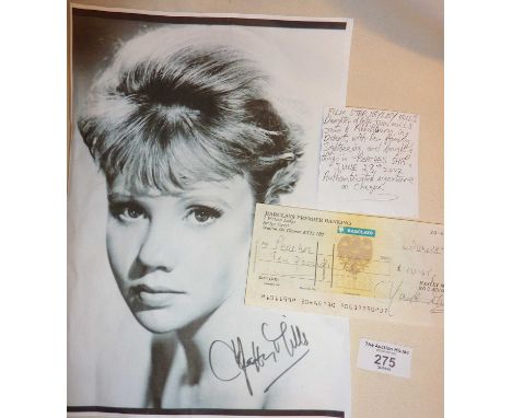 Cheque signed by film actress, Hayley Mills