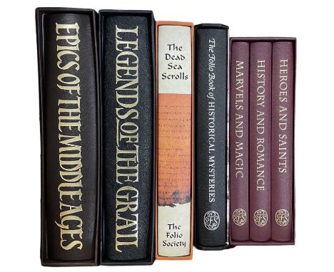 FOLIO SOCIETY: 5 Titles: EPICS OF THE MIDDLE AGES; LEGENDS OF THE GRAIL; THE DEAD SEA SCROLLS; THE FOLIO BOOK OF HISTORIAL MY