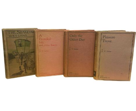 E V LUCAS: 4 Titles: THE SLOWCOACH, London, Wells Gardner, 1910. Bound in brown cloth with green and black pictorial tooled d