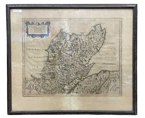 Robertus Gordonius: Antiquarian Map of Scotland covering Sutherland, Caithness and Strathclyde with text verso in Frenchsome 