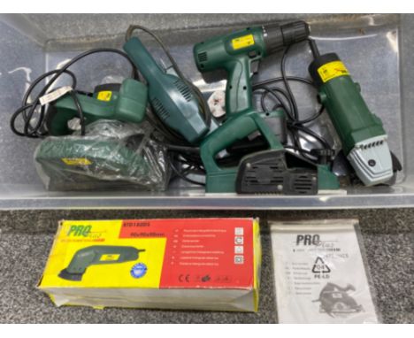 Selection of ProPlus power tools includes power drill, sander, grinder etc - 6 in total