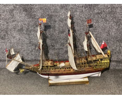 Stunning Sovereign of the Seas hand built from scratch model boat 110cm x 78cms, mounted on wooden stand