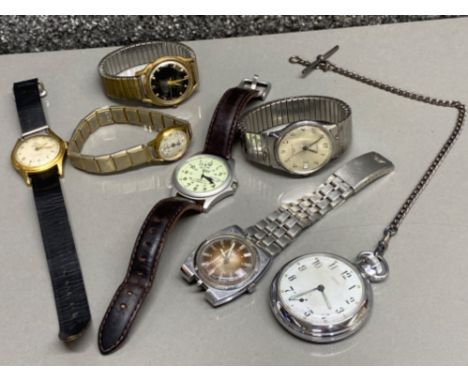 Smiths metal Pocket watch on chain together with miscellaneous wristwatches including makers Timex, Lorus sports, ingersoll e