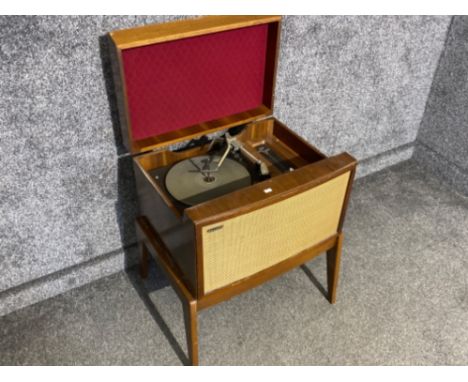 A vintage Hacker AT6 MKII gramophone on wooden stand
