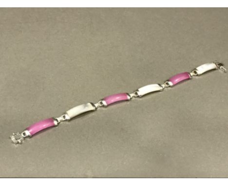 Silver pink jade and mother of pearl bracelet