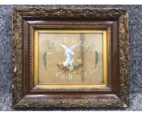 Gilt framed religious themed tapestry