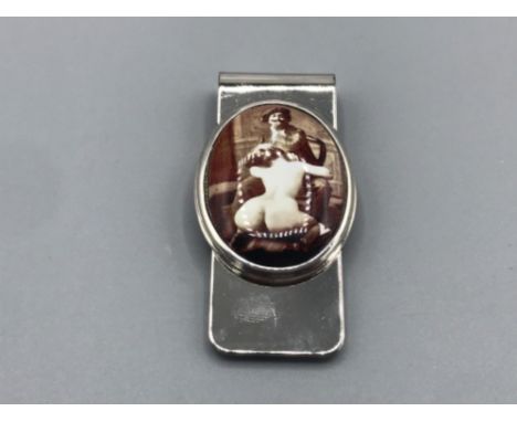 Sterling silver document clip with nude enamel panel  22.58g gross