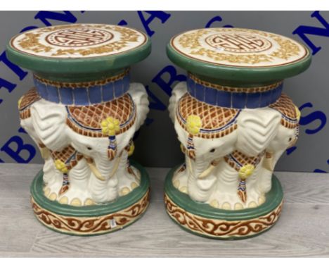 Pair of ceramic elephant plant stands - height 37.5cm